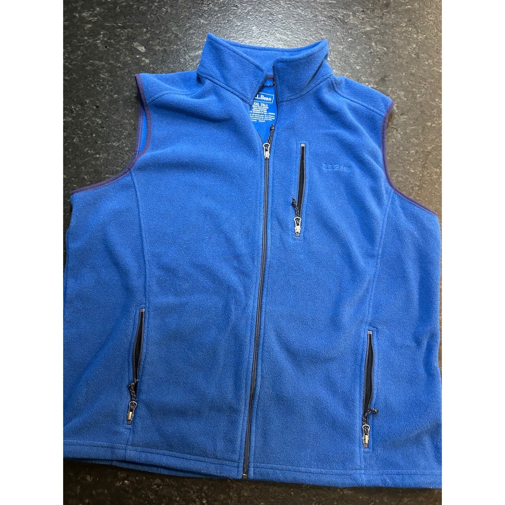 LL Bean Mens XXL Tall Blue Fleece Full Zip Vest Pocketed Layering Jacket